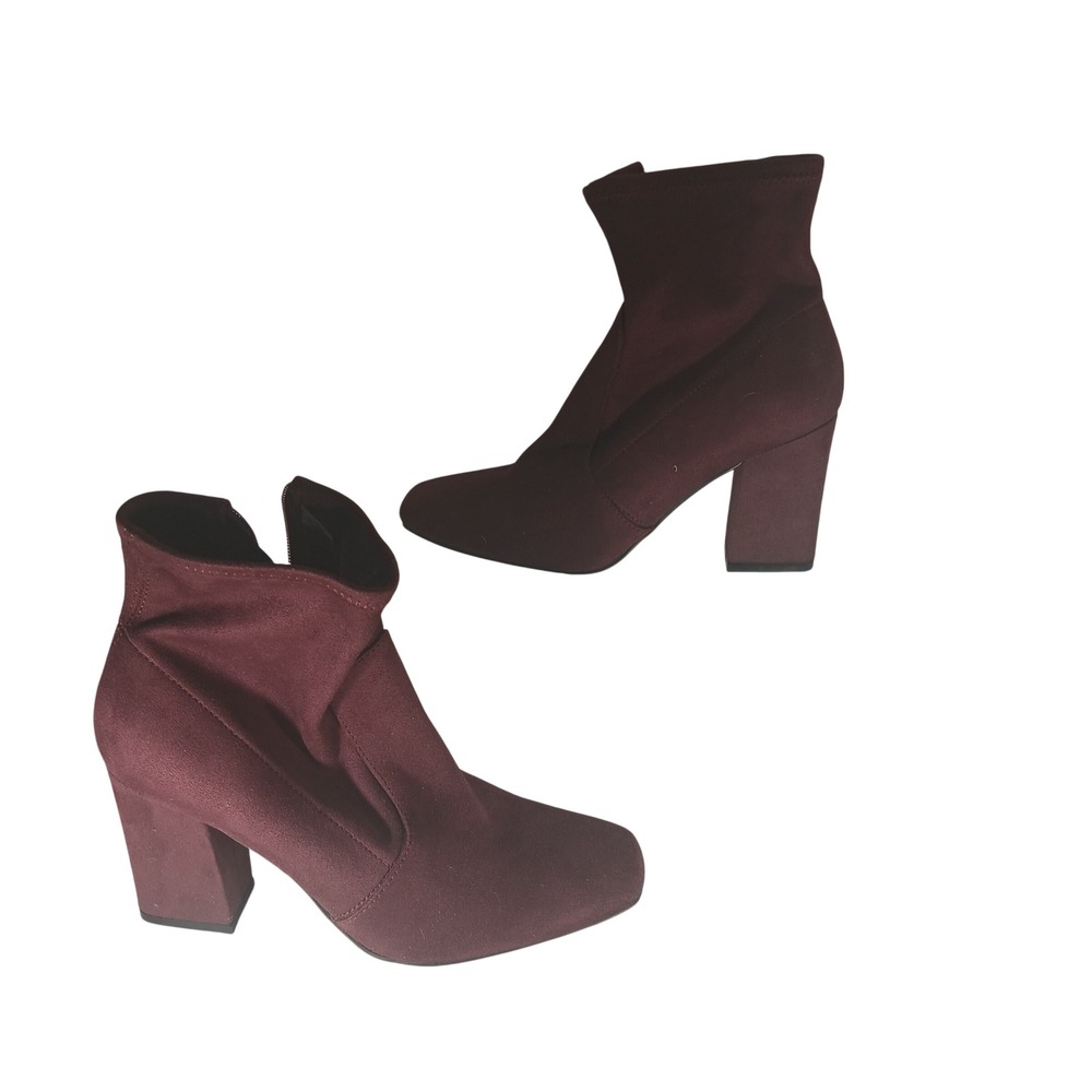 Unisa Unqiana Ankle Boots 8M Burgundy Block Heel Square Toe Stretch Sock Boot